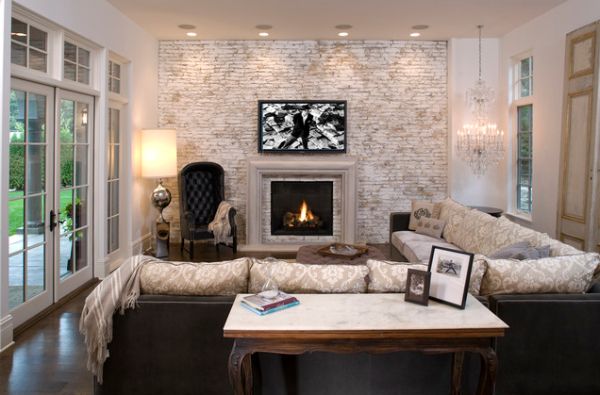 Living Room with Brick Wall