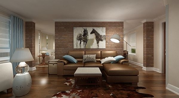 Living Room with Brick Wall