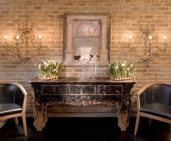 Living Room with Exposed Brick Wall