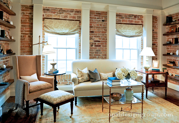 Living Room with Exposed Brick Wall