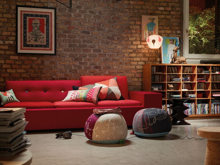 Living Room with Red Brick Wall