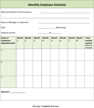 Monthly Employee Schedule Template