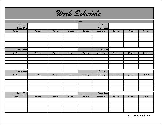 Monthly Work Schedule Template