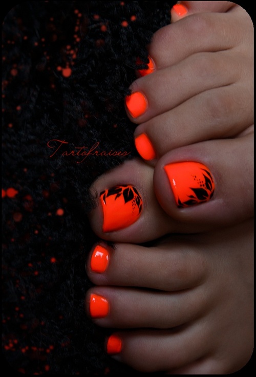 Neon Orange Toe Nail Designs