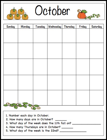 October Kids Calendar Template October Kids Calendar Template