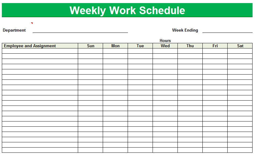 Printable Weekly Work Schedule Template