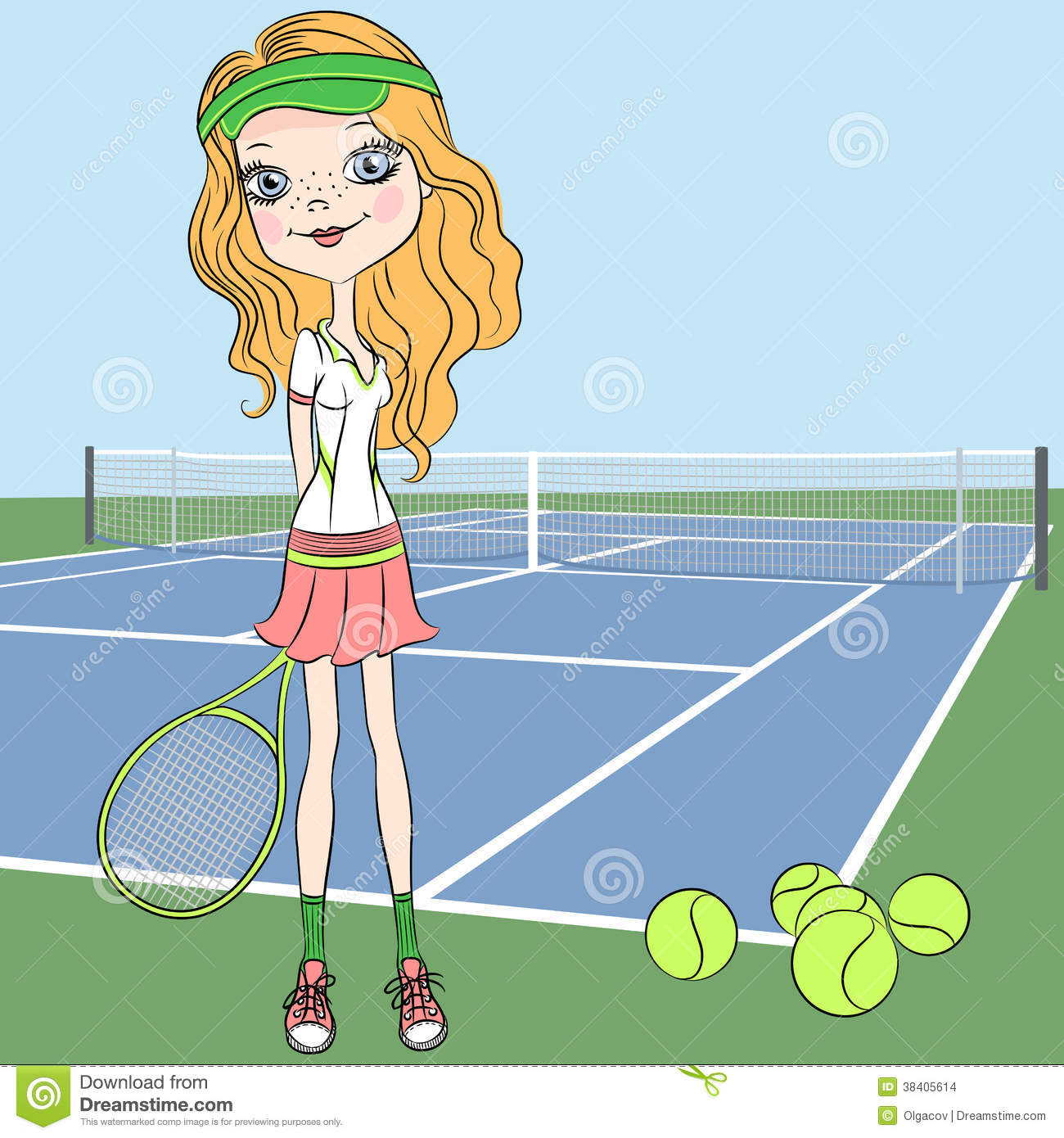 Tennis Girl Players On Court