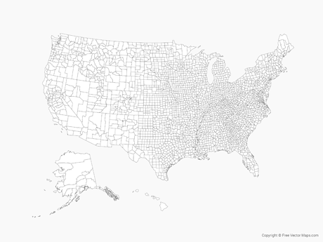 United States Map with Counties Vector