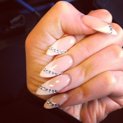 White Pointy Nails with Designs