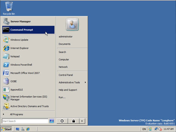 Windows Server 2008 Start Menu