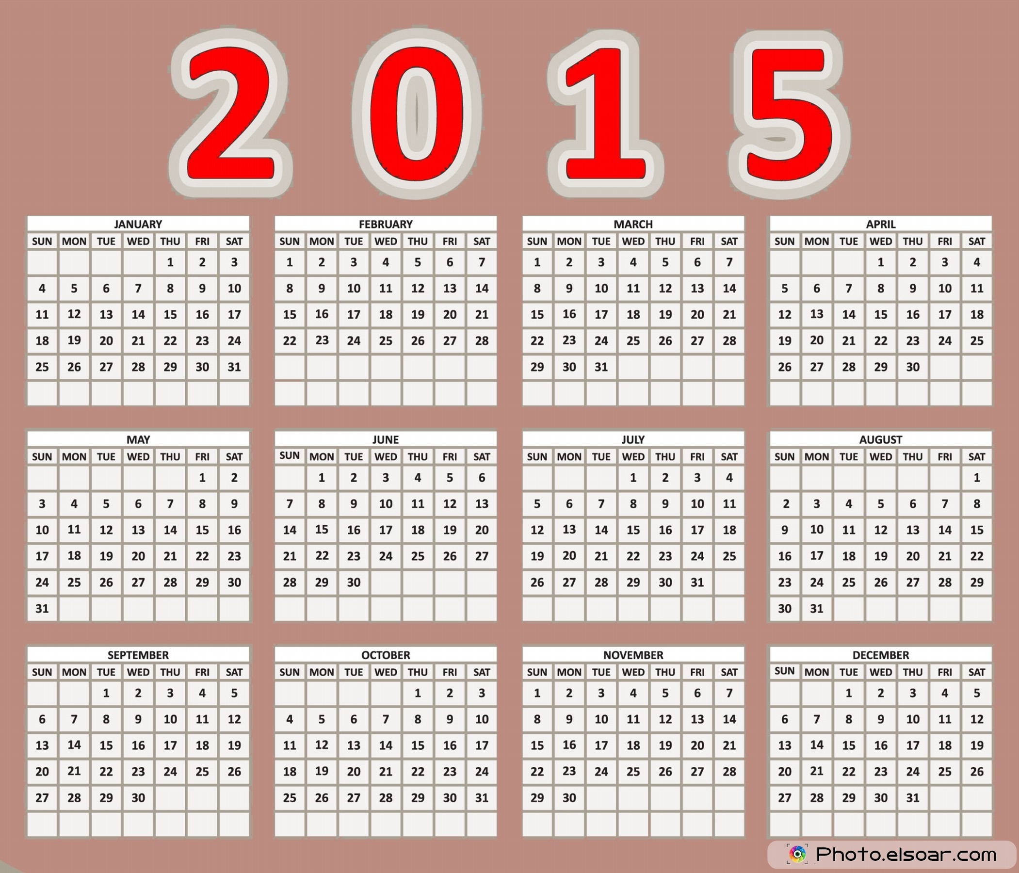 2015 Calendar Grid