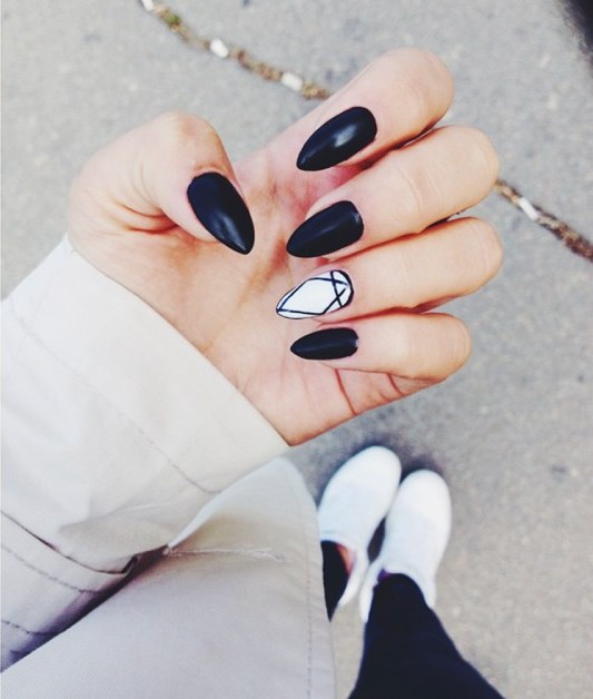 Black and White Almond Nails