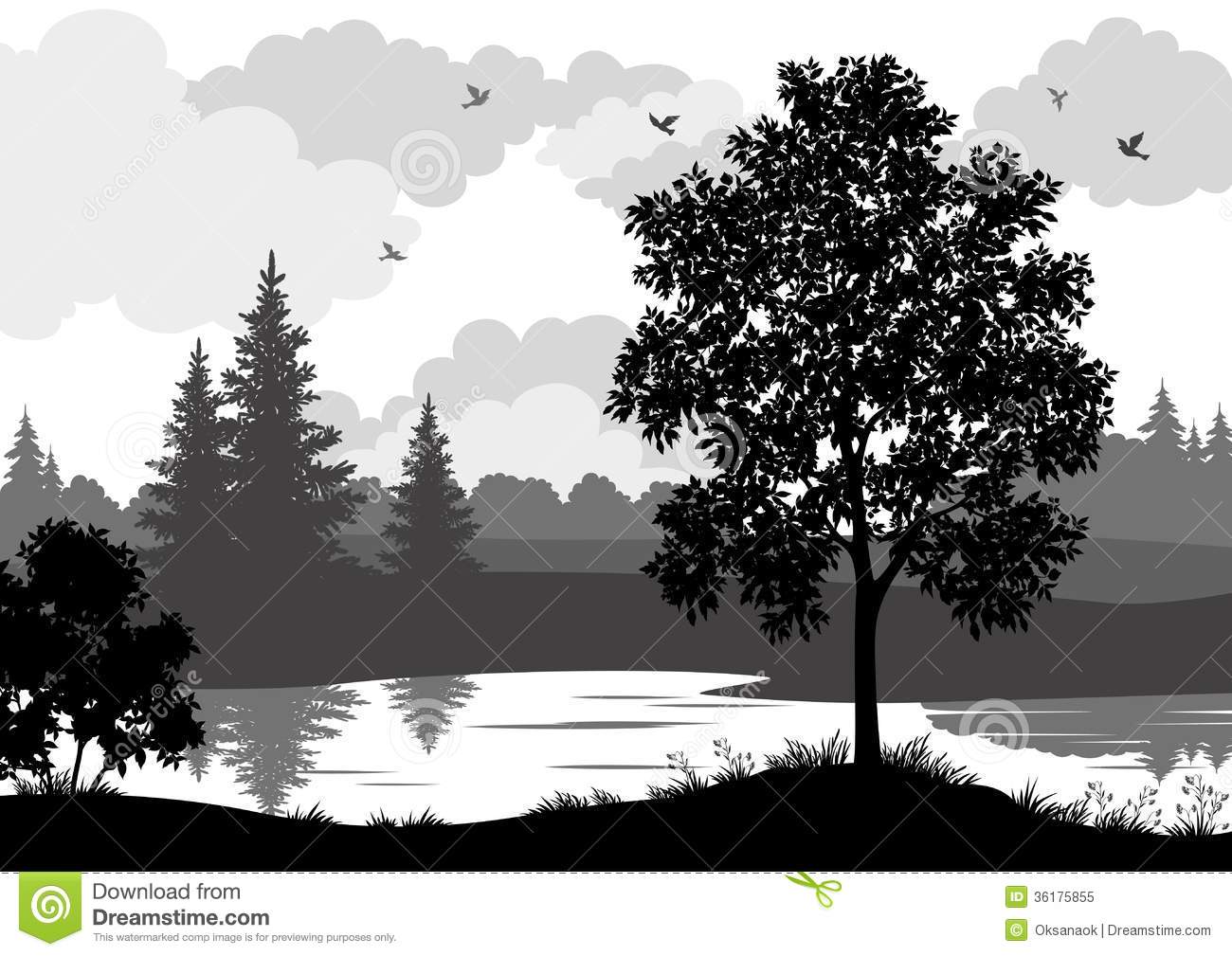 Black and White Silhouette Landscape Clip Art