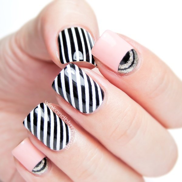 Black and White Striped Nail Art