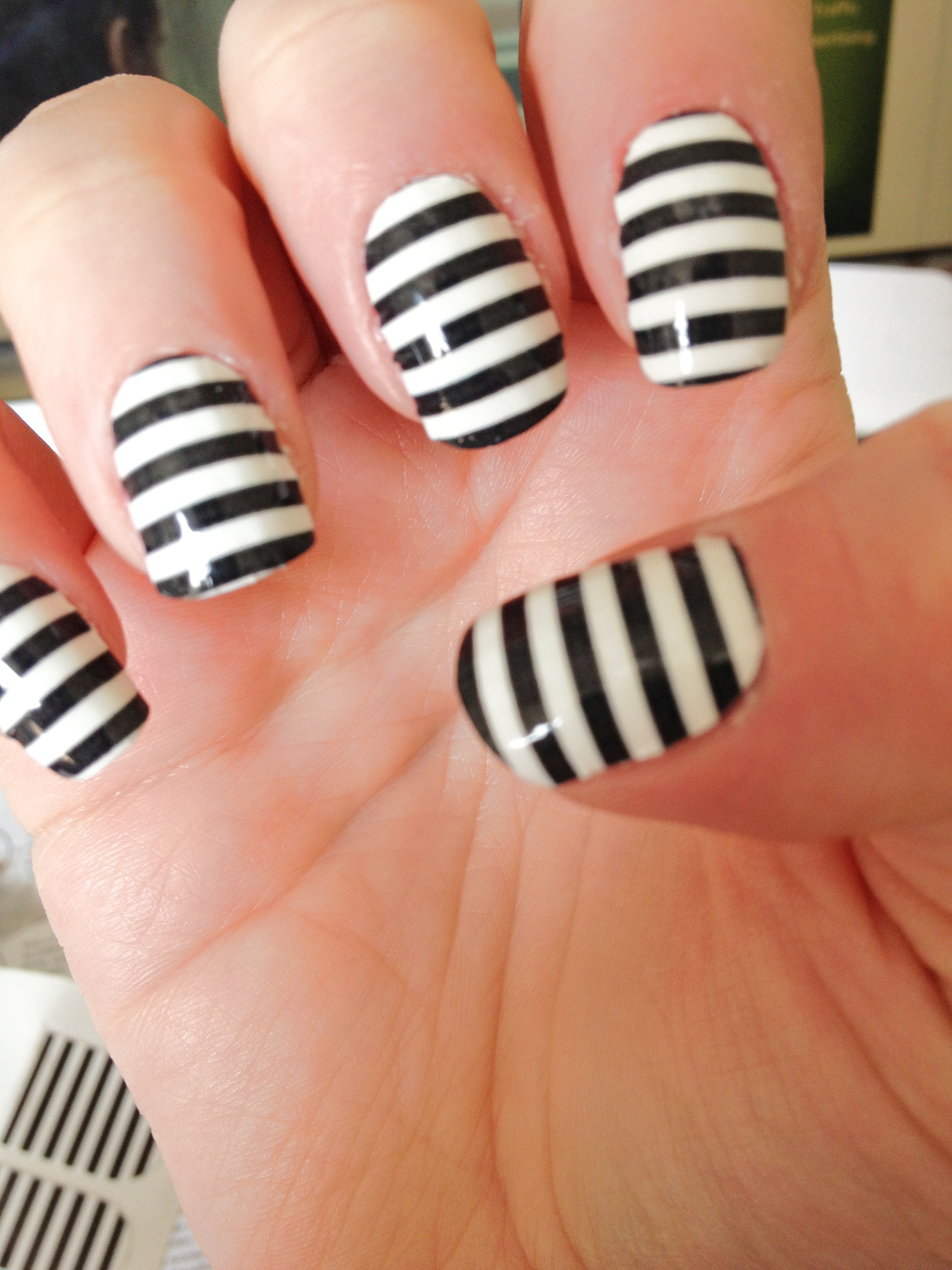 Black and White Striped Nails