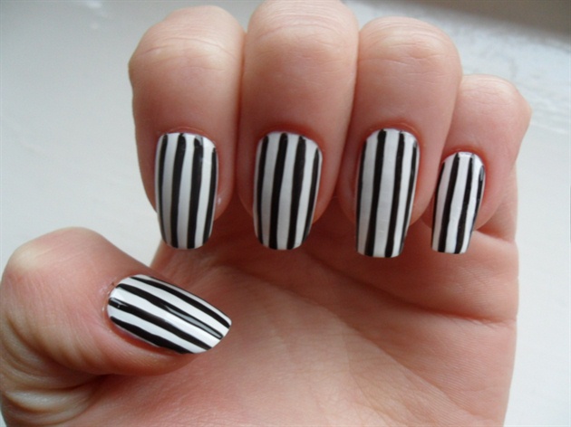 Black and White Stripes Nail Art