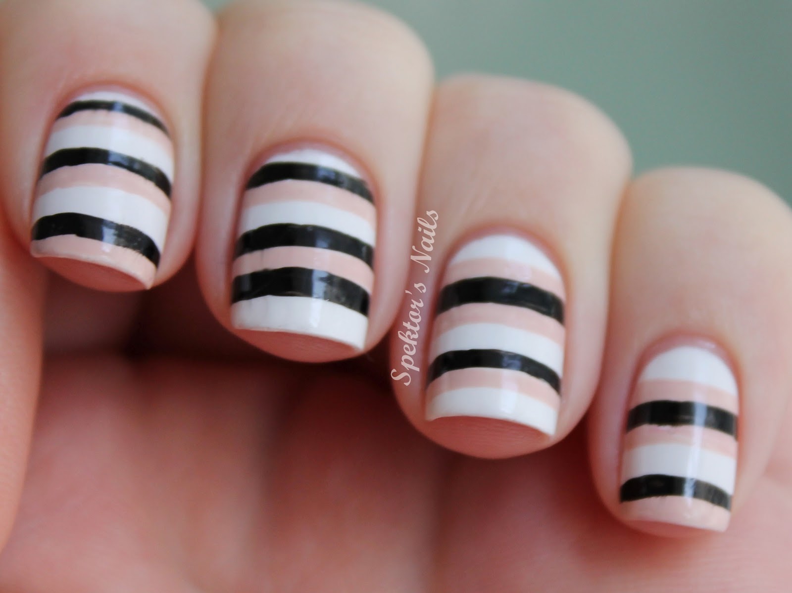 Black and White Stripes Nail Design