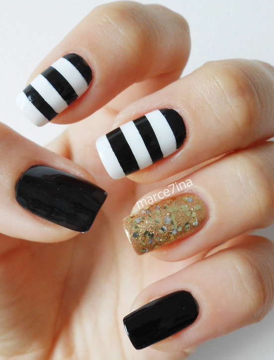 Black White and Gold Nail Art