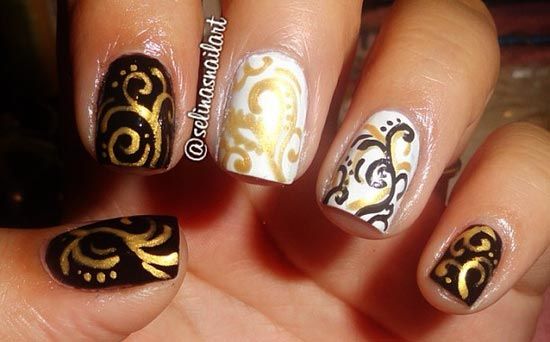 Black White Silver Gold Nail Designs