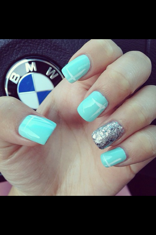 Blue Nails with Glitter