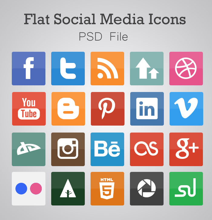 Collection of Free Flat Social Media Icons PSD