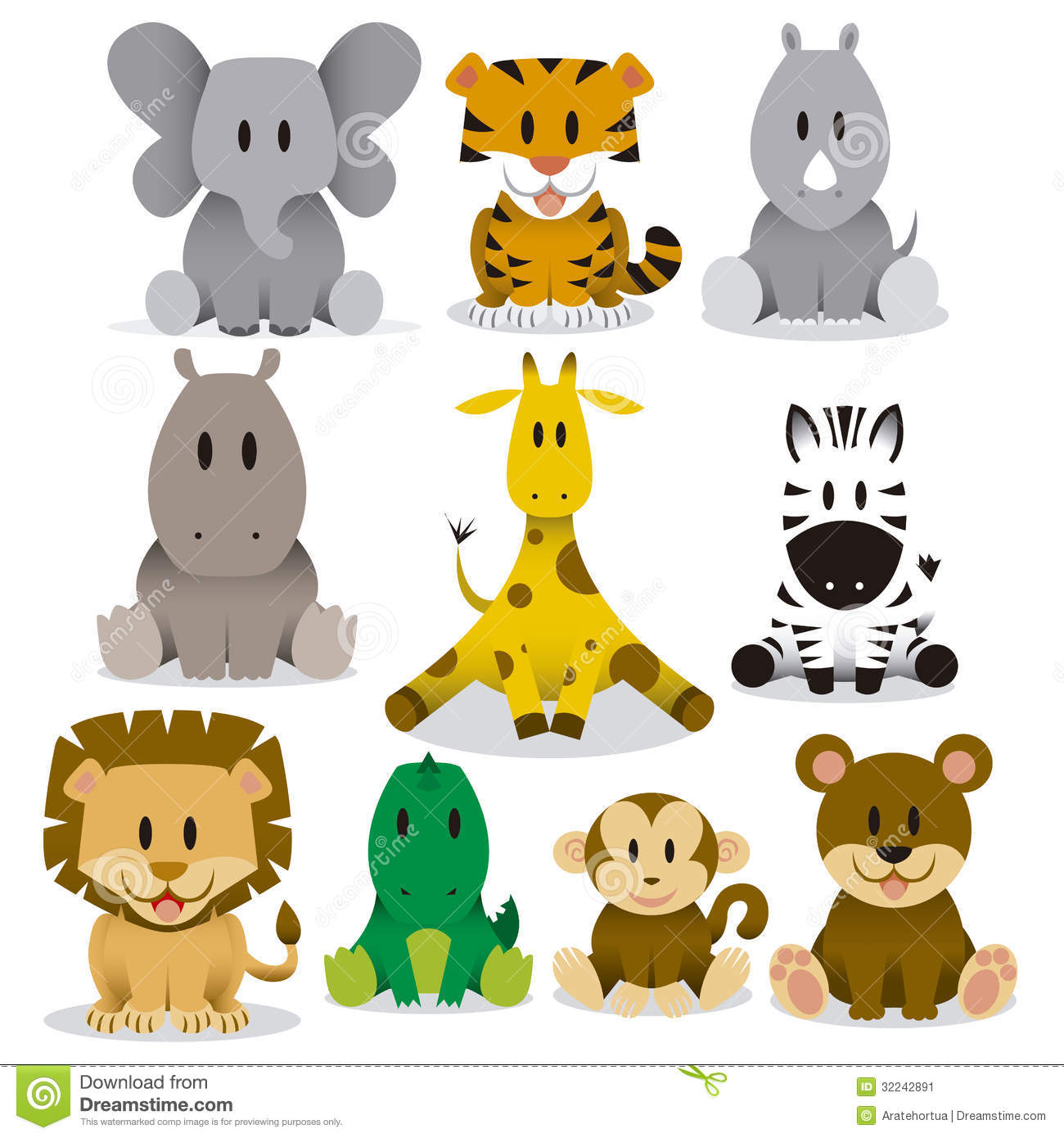 9 Cartoon Wild Animals Vector Images