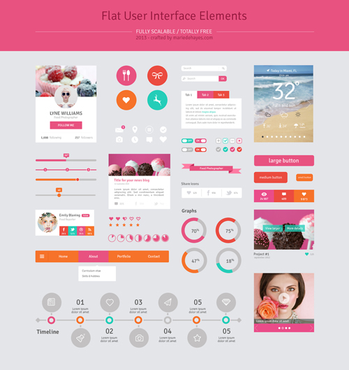 13 Flat Design UI Elements PSD Images