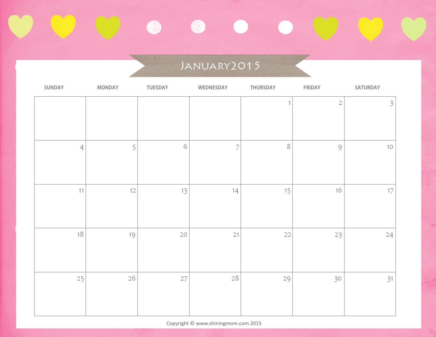 Free Cute Printable January 2015 Calendar Free Cute Printable January 2015 Calendar