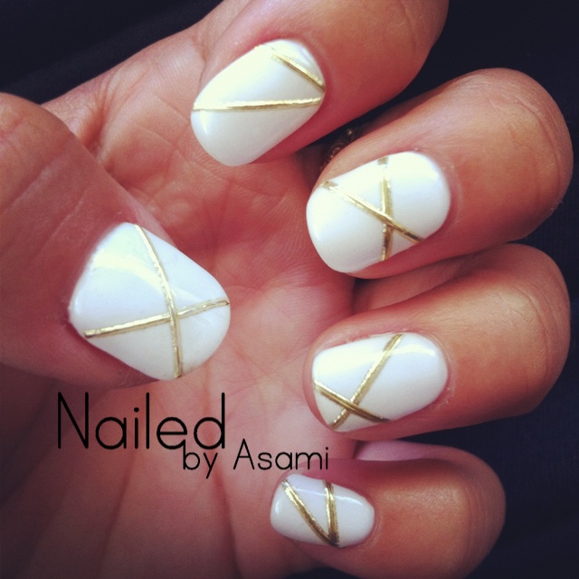 Gold and White Gel Nail Designs