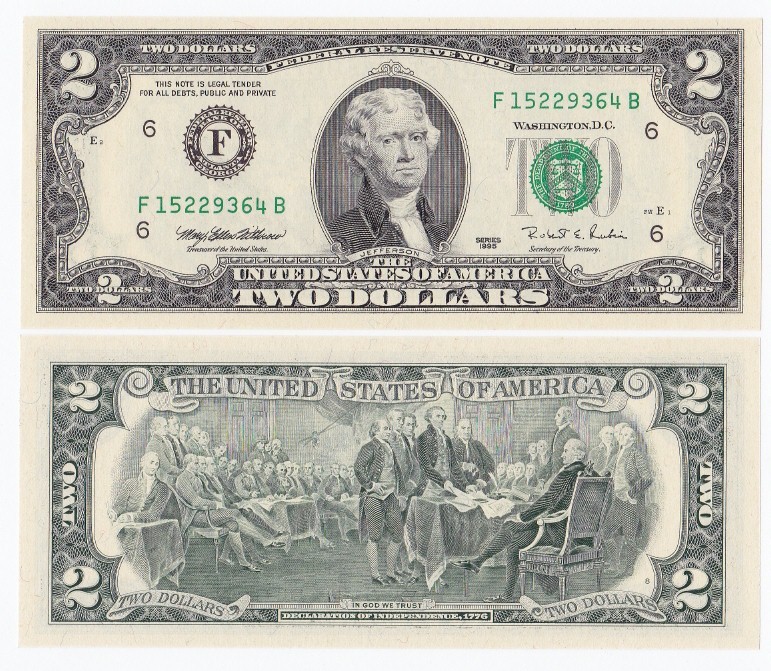New Money Currency 2 Dollars Bills