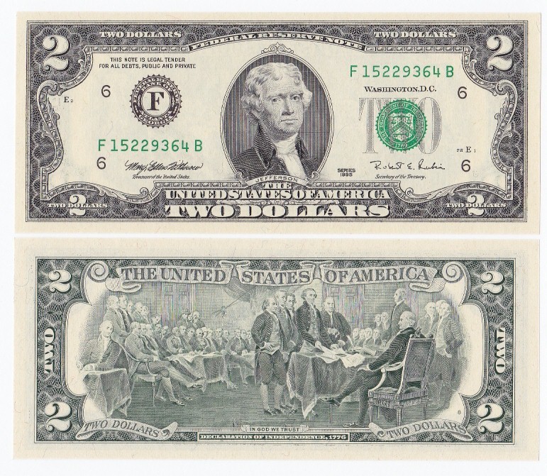 New Money Currency 2 Dollars Bills New Money Currency 2 Dollars Bills
