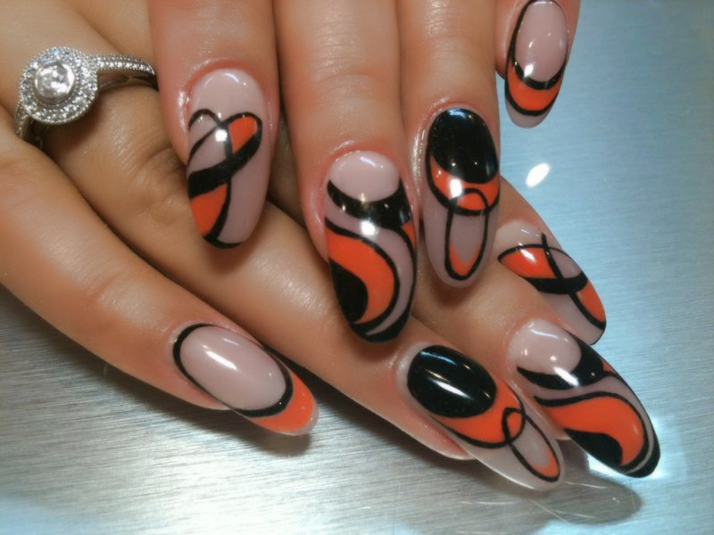 Orange and Black Acrylic Nail Designs