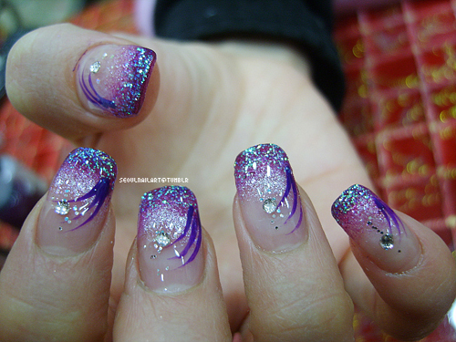 Purple Glitter Nail Art