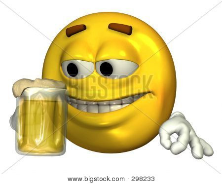 Smiley-Face Drinking Beer