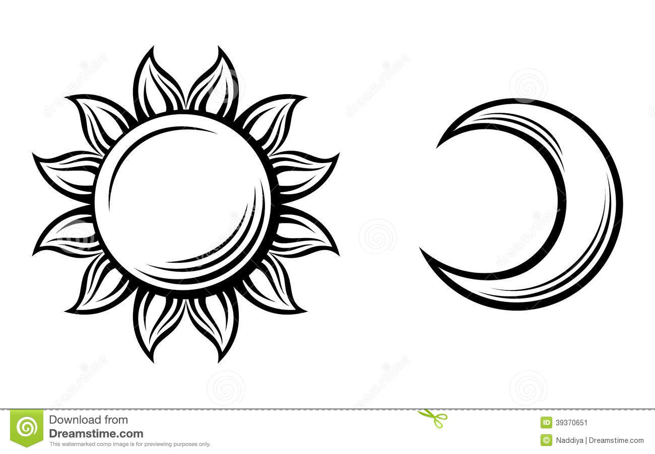 Sun Moon Clip Art Black and White