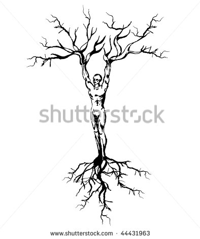 Tree with Roots Drawing Vector