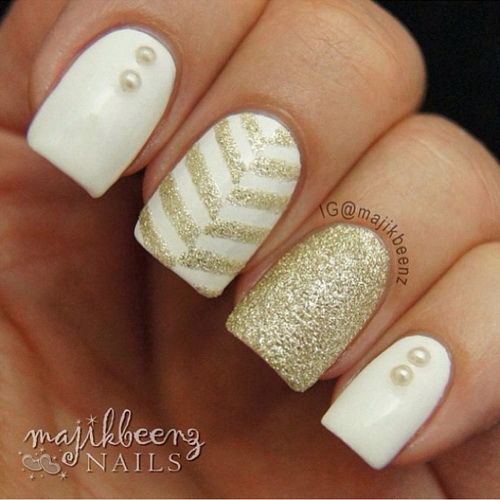White and Gold Acrylic Nail Designs