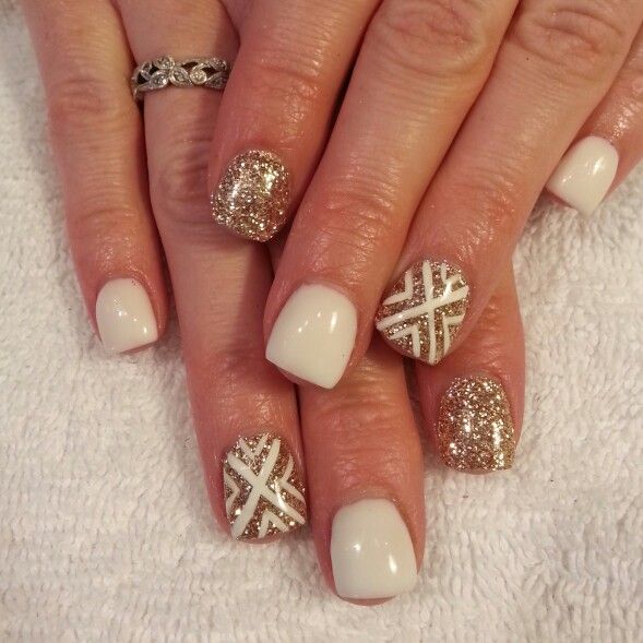 White and Gold Glitter Nails