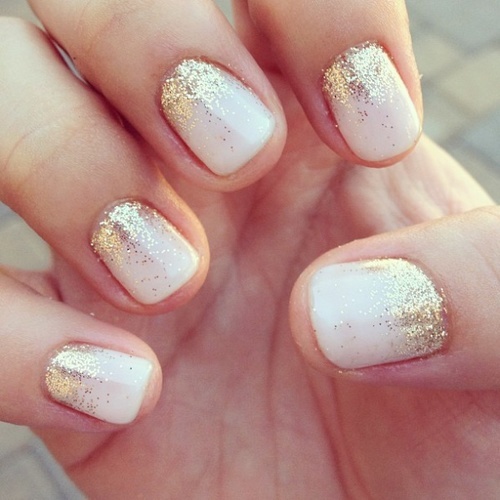 White and Gold Glitter Ombre Nails