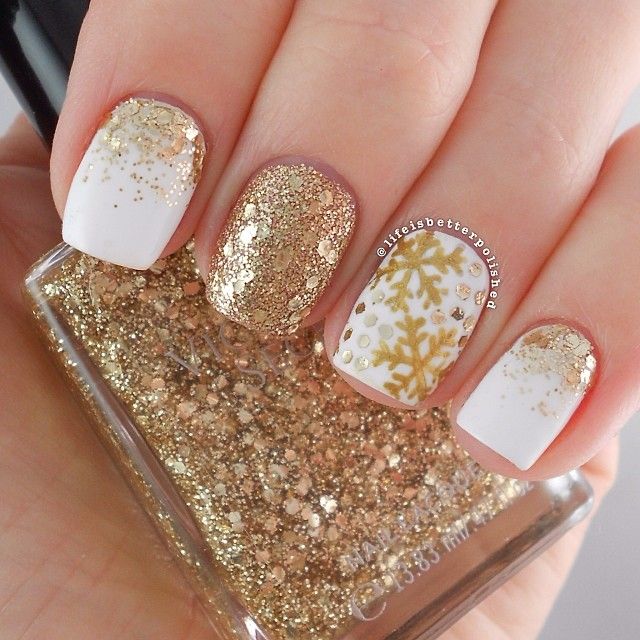 White and Gold Nail Design