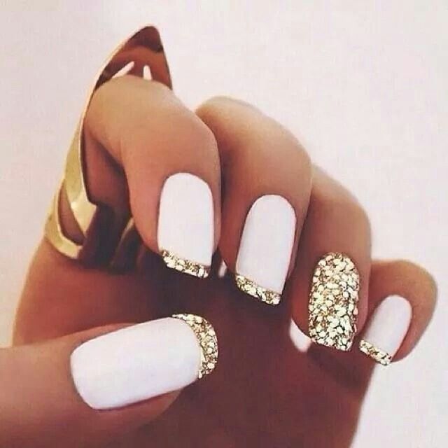 White Gold with Glitter Tips Nails
