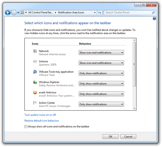 Windows 7 Notification Area Icons