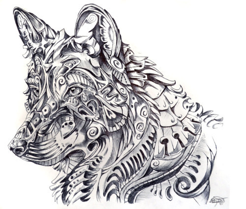 Wolf Black and White Abstract Drawings