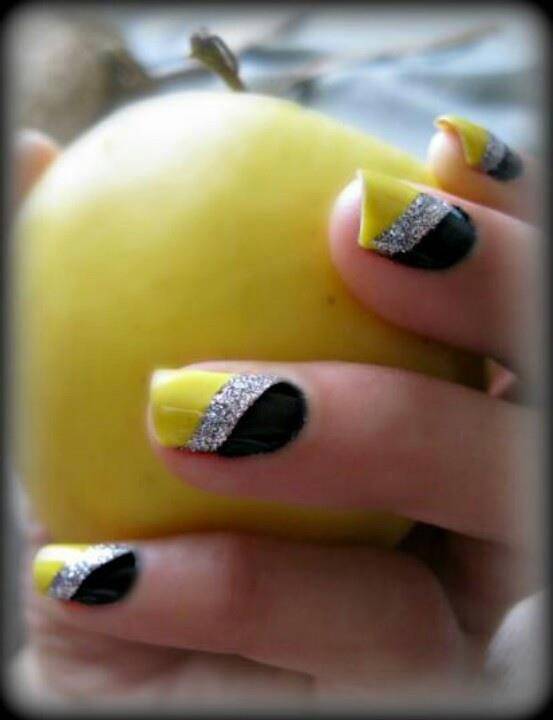 Yellow and Silver Nail Art