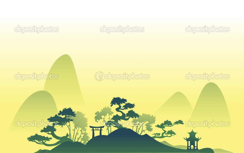 Asian Landscape Silhouettes