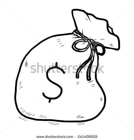 Black and White Cartoon Money Bag