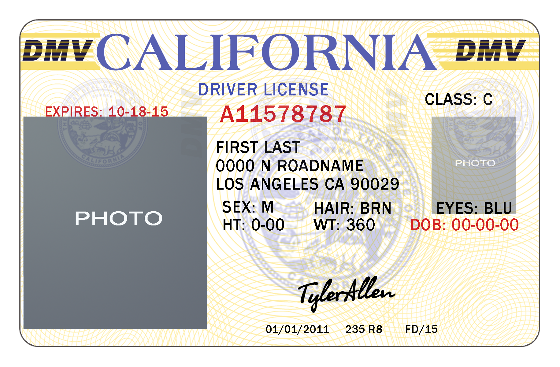 fake california drivers license template