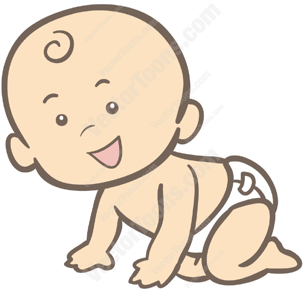 Cartoon Baby Crawling in a Diaper