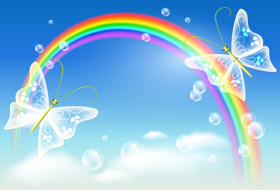 Cartoon Rainbows and Butterflies