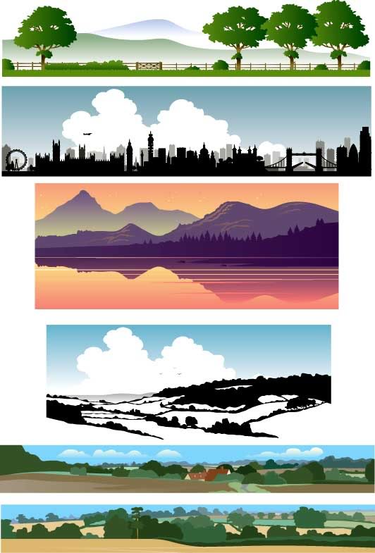 Farm Landscape Silhouette Vector